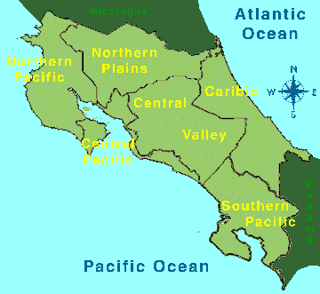 Costa Rica regionen Map